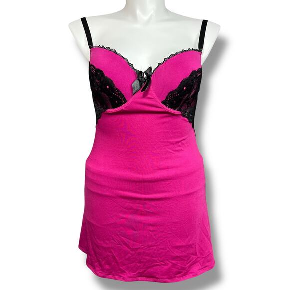 Delta Burke Womens Negligee Lingerie Nightie Chemise Underwire Pink Black 1X - Picture 1 of 10